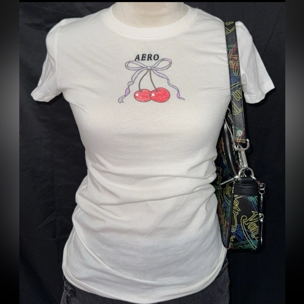 Aeropostale White Cherry Bow Tee women’s xsmall new